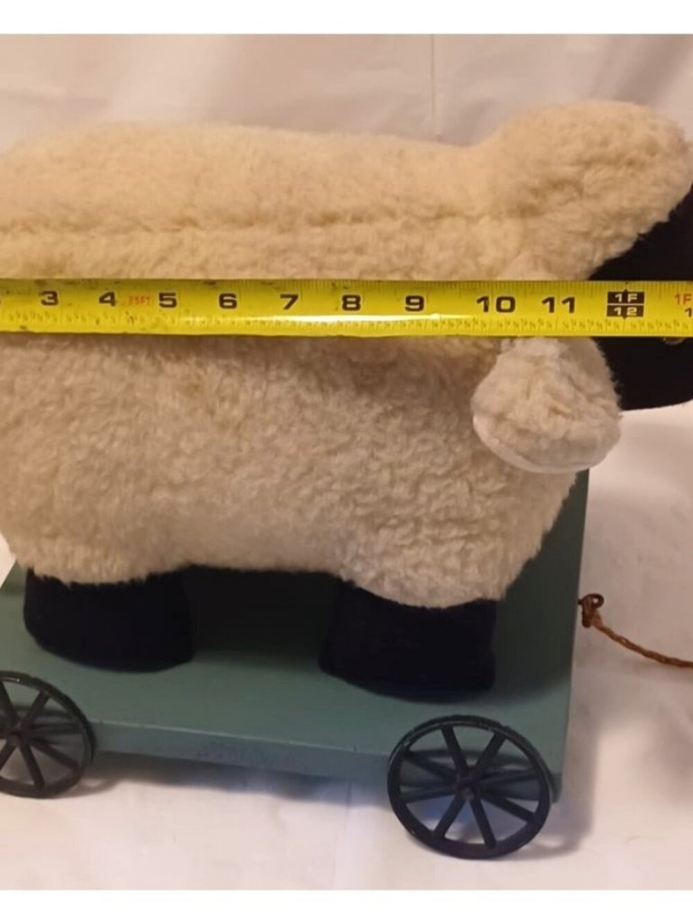 Vtg Country Farmhouse Sheep Lamb on Wheels Wood Twine Pull Toy Decor Snuggler - Picture 13 of 15
